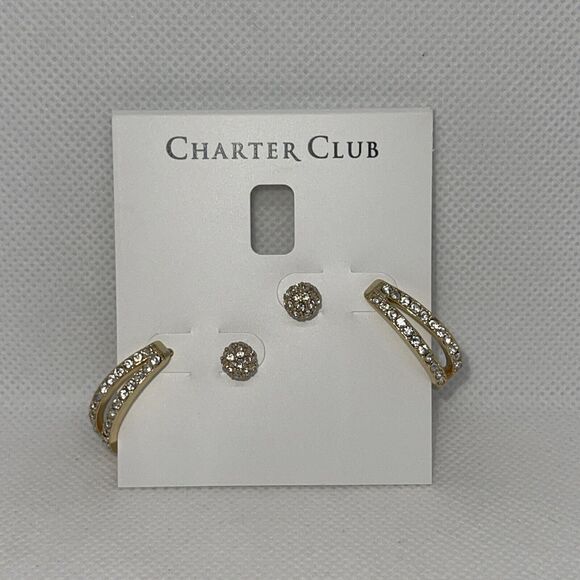 Gold Tone Crystal Earrings (2pc Set) Stunning Chic Fashion Trendy Stylish NWT - Picture 6 of 13